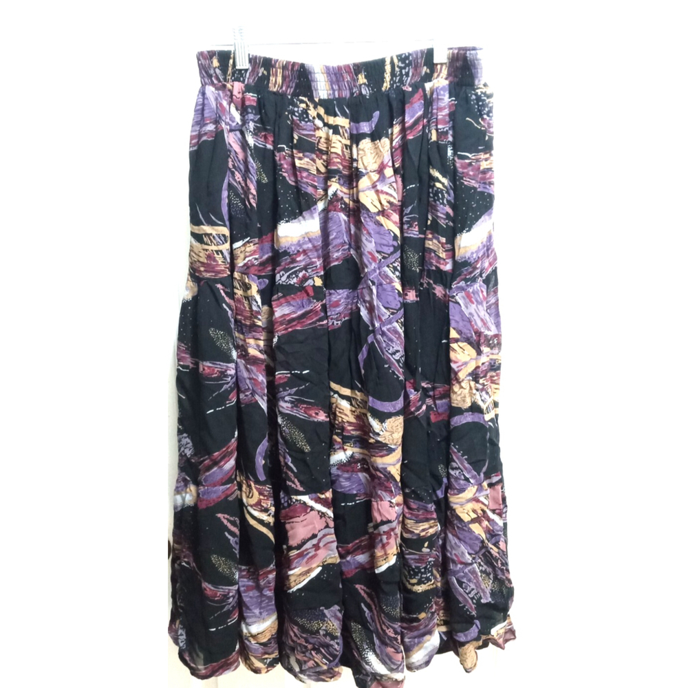 Vintage Bechamel Skirt Womens Sz L Rayon Artsy Geometric Elastic Waist Colorful